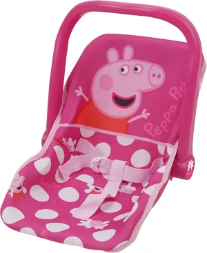 Peppa Pig: Baby Doll Car Seat - Pink & White Dots - Fits Dolls Up to 18" Convertible Into A Feeding Chair, Plastic Shell W/Fabric, Harness Belt, Pretend Play for Kids Ages 3 