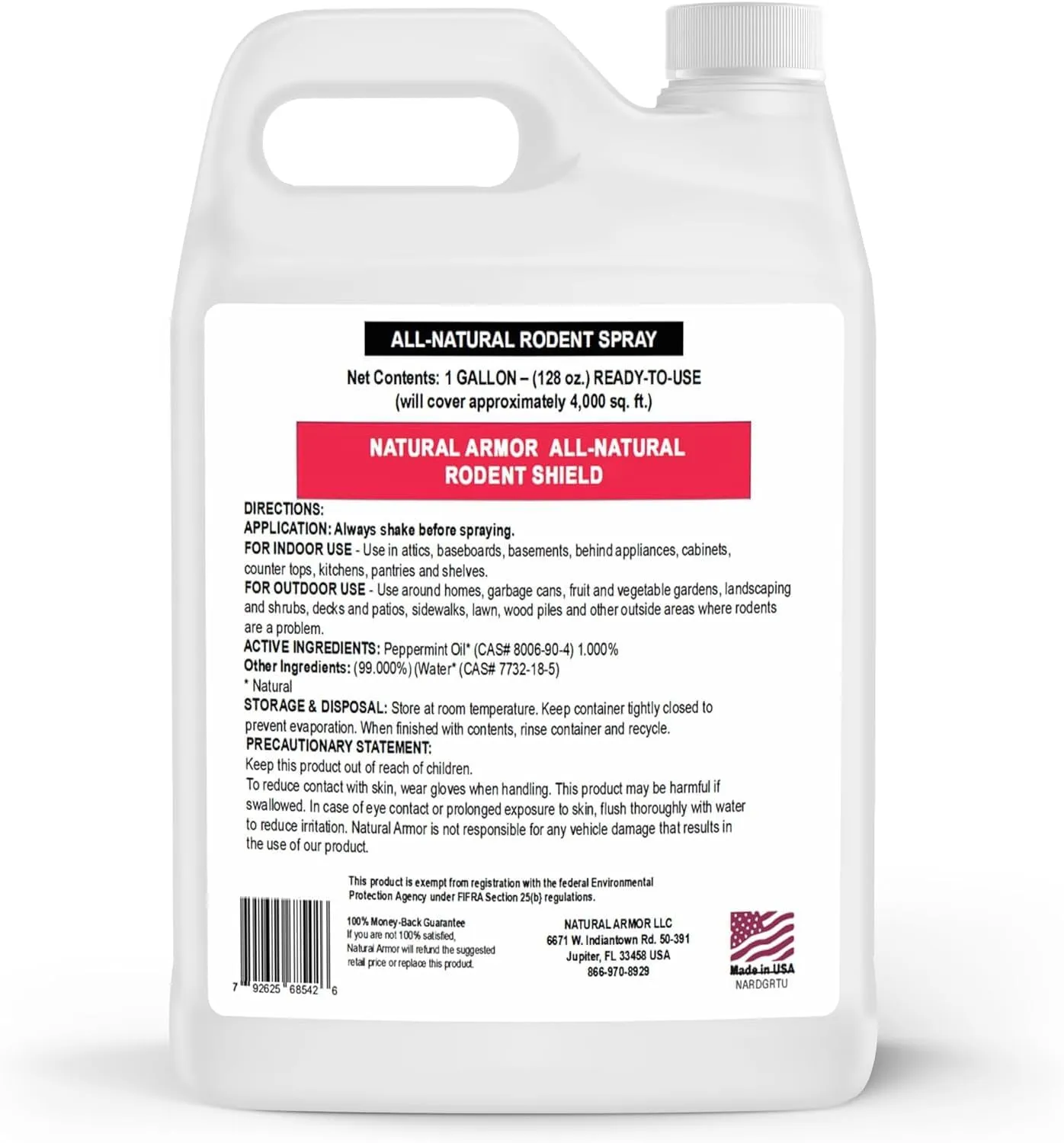 Peppermint Repellent for Mice/Mouse, Rats & Rodents. Natural Spray for Indoor & Outdoor Use. Natural Armor Rodent Shield. 128 OZ Gallon