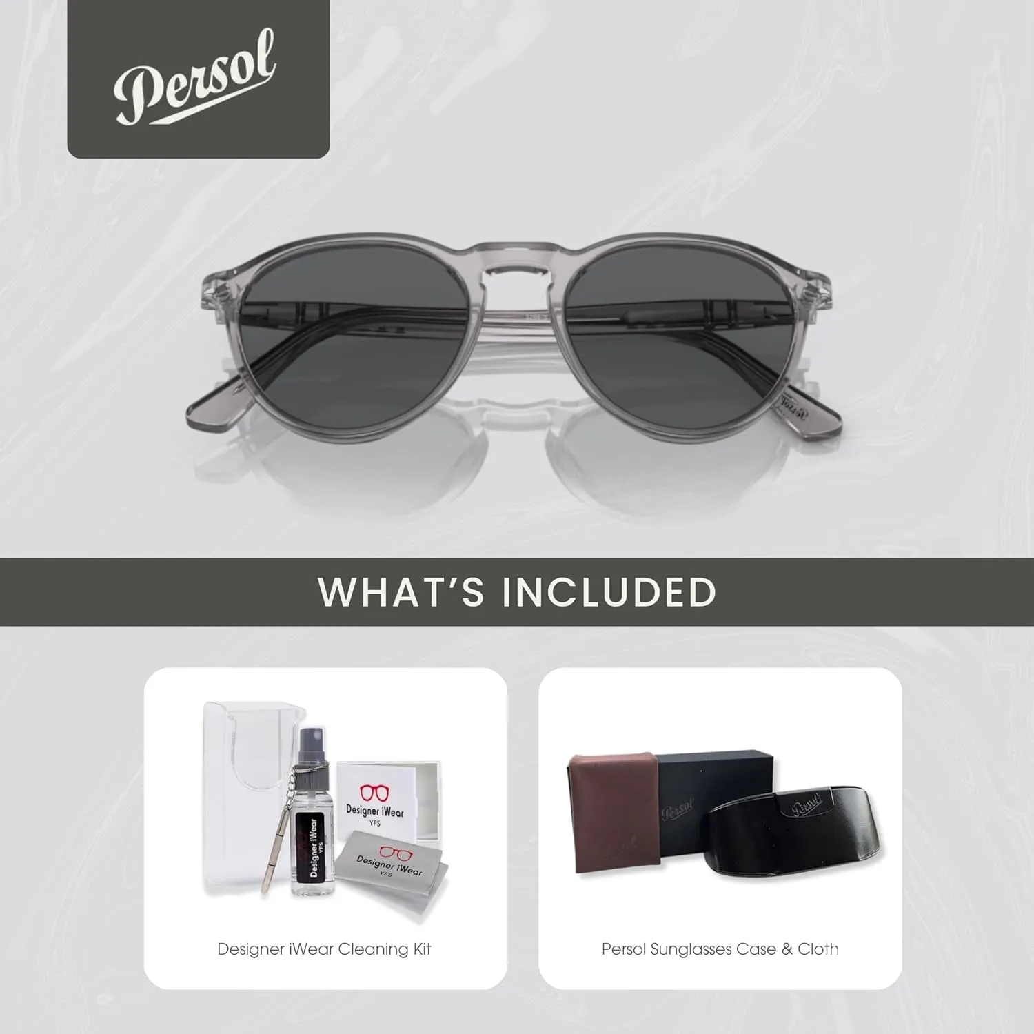 Persol PO3286S Round Sunglasses for Men for Women   BUNDLE With Designer iWear Complimentary Eyewear Kit