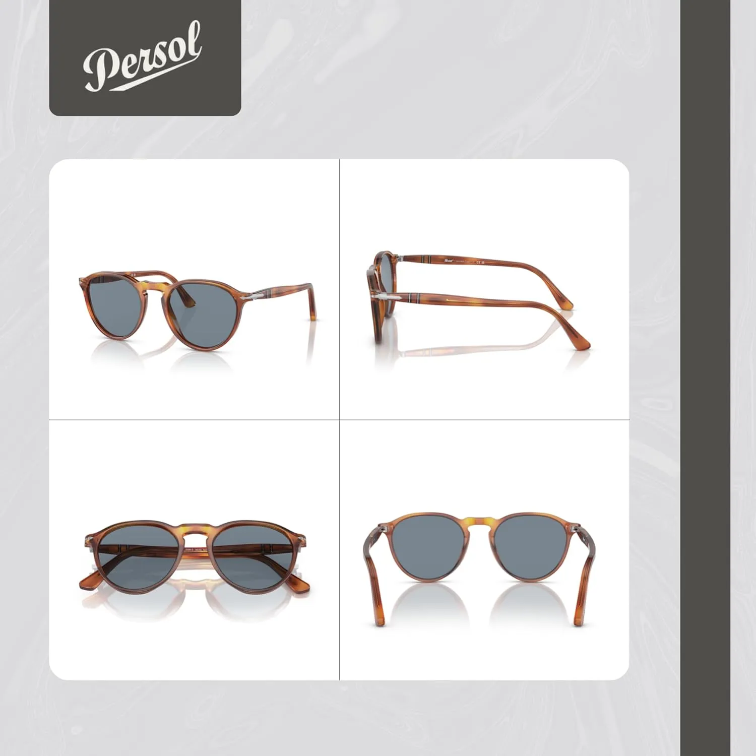 Persol PO3286S Round Sunglasses for Men for Women   BUNDLE With Designer iWear Complimentary Eyewear Kit