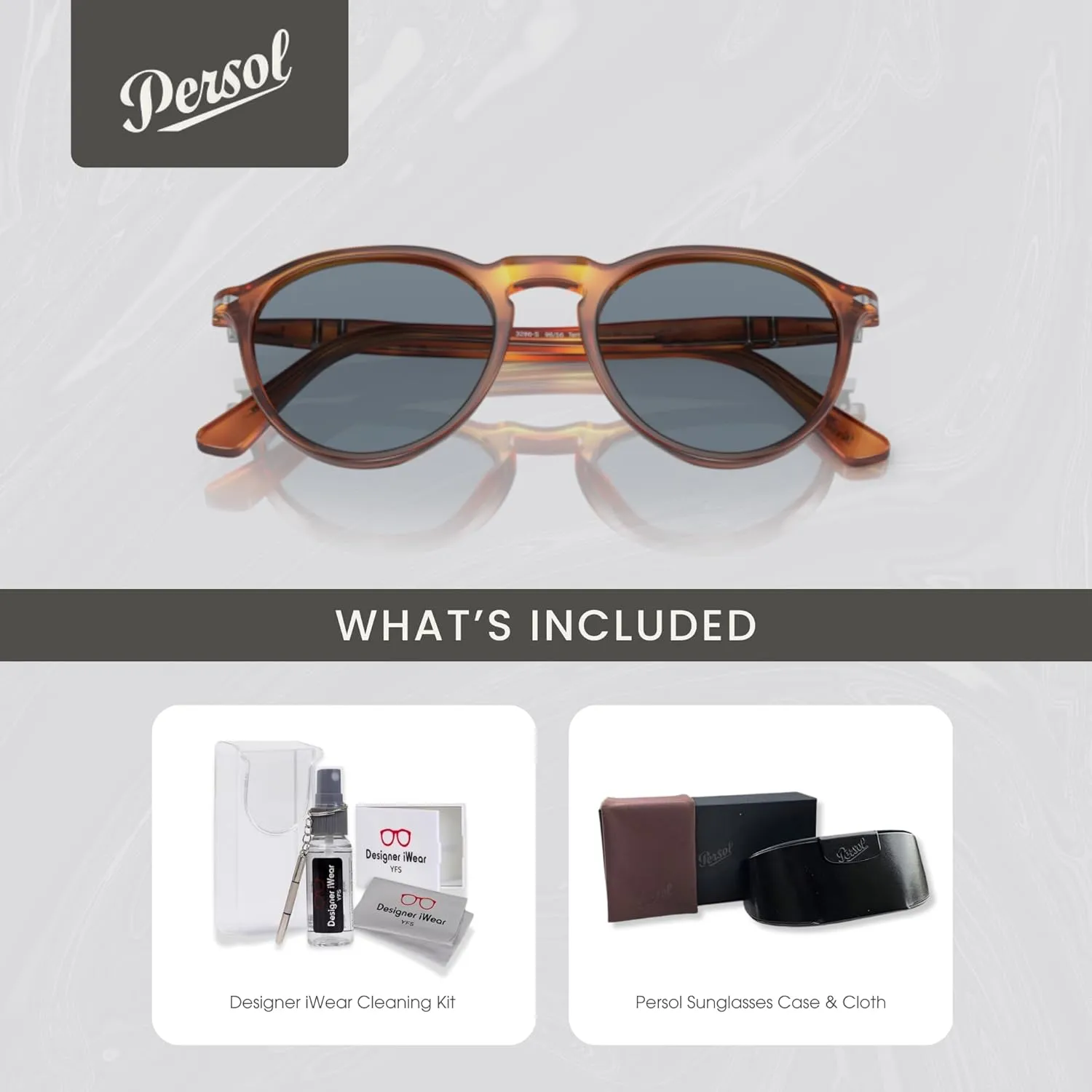 Persol PO3286S Round Sunglasses for Men for Women   BUNDLE With Designer iWear Complimentary Eyewear Kit
