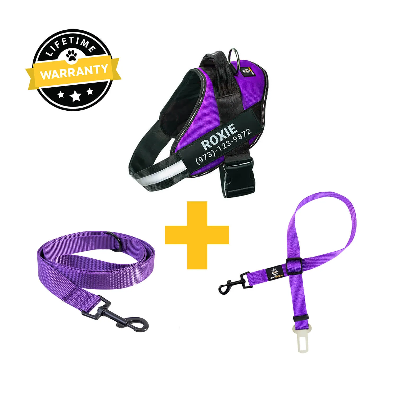 Personalized  Harness   Leash   Safety Seat Belt BUNDLE