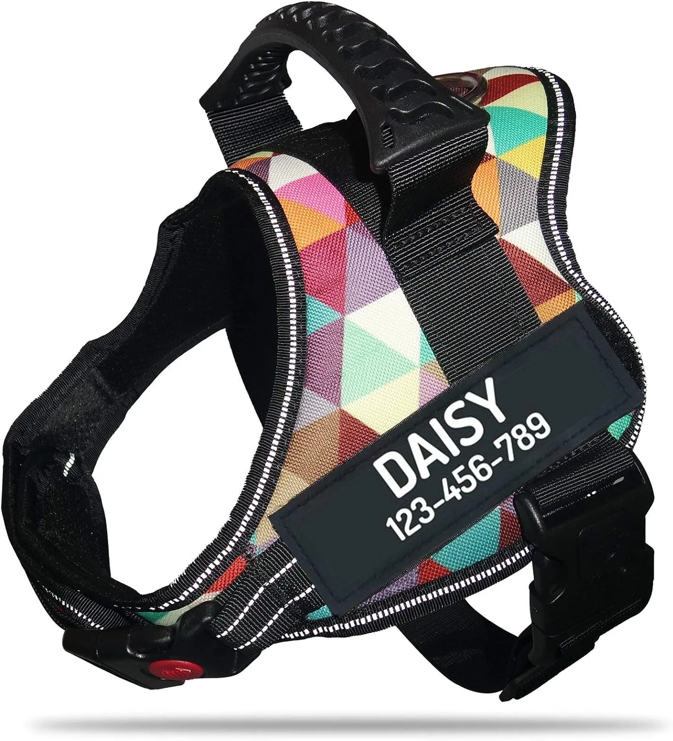 Personalized No Pull Dog Harness with Custom Name and Phone Number by PawPawify, Heavy Duty Pet Vest to Prevent Tugging, Pulling, or Choking, Training and Walking XS Chest 17-22in Color Grid