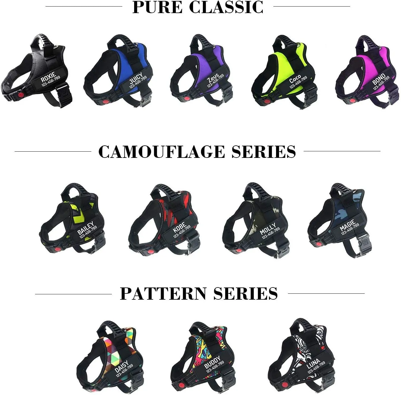 Personalized No Pull Dog Harness with Custom Name and Phone Number by PawPawify, Heavy Duty Pet Vest to Prevent Tugging, Pulling, or Choking, Training and Walking XS Chest 17-22in Color Grid