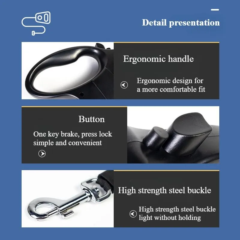 Pet Retractable Dog with Flashlight Travel, Ergonomic Handle, Available in Pink, red, Black, White (Pink)