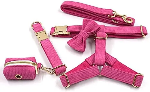 PETDURO Personalized Dog Collars Custom Stripe Velvet with Name Engraved Gold Metal Buckle for Boy & Girl Dogs - Matching Leash Bow Tie Harness Poop Bag Holder Available