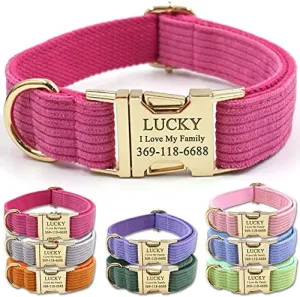 PETDURO Personalized Dog Collars Custom Stripe Velvet with Name Engraved Gold Metal Buckle for Boy & Girl Dogs - Matching Leash Bow Tie Harness Poop Bag Holder Available