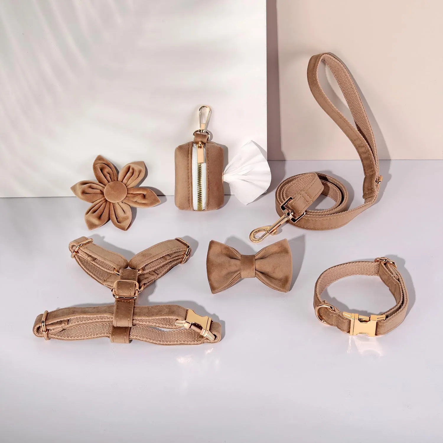 PETDURO Personalized Dog Collars Fancy Velvet with Custom Name Engraved for Large Medium Dog - Matching Leash, Bow Tie, Harness and Poop Bag Holder Available - Metal Buckle - Multi-Colors (L)