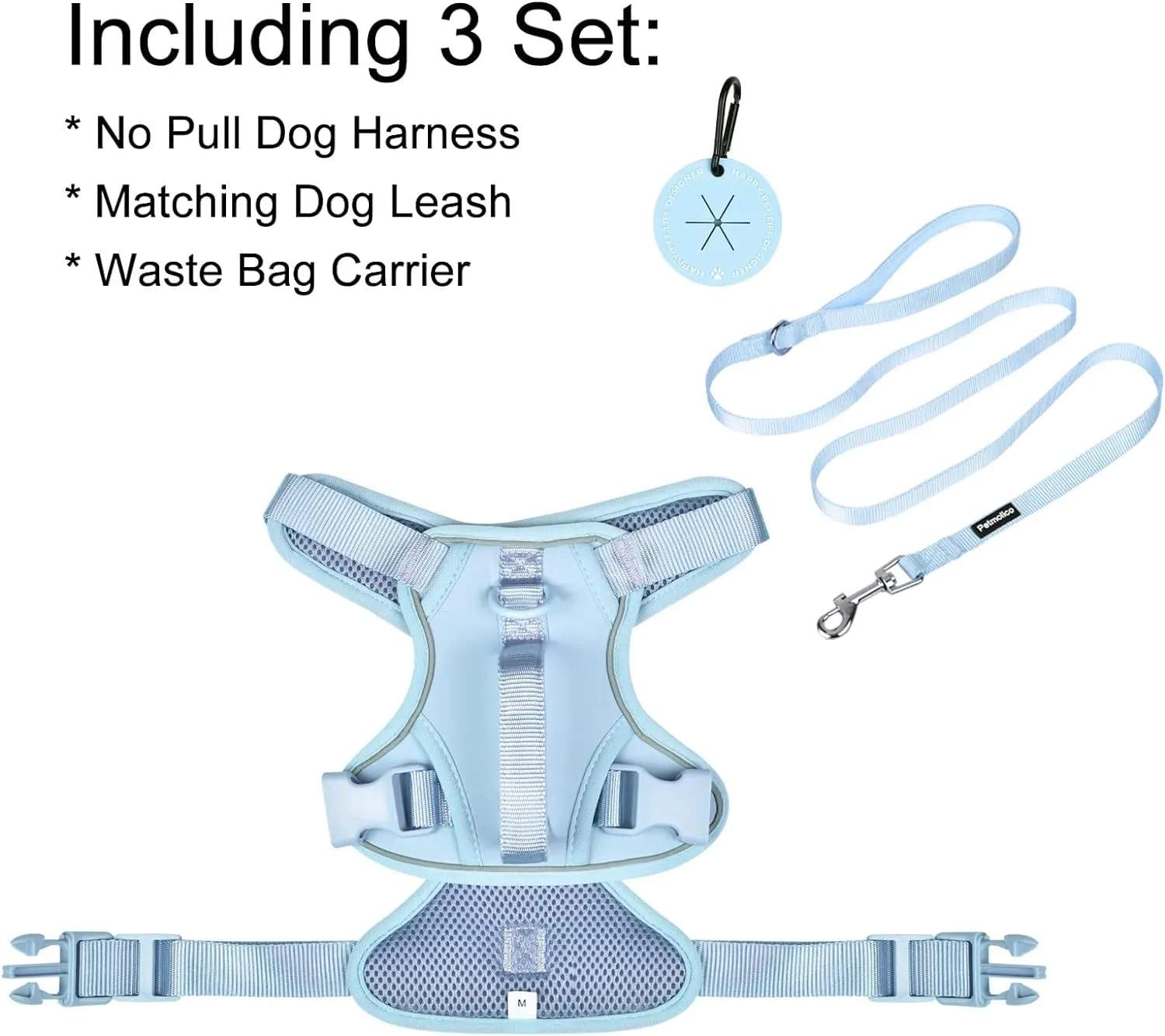 Petmolico Dog Harness for Small Dogs, Cute Harness Vest with Two Leash Clips and Soft Handle, Reflective Easy Walk Puppy Vest - Light Blue, Small