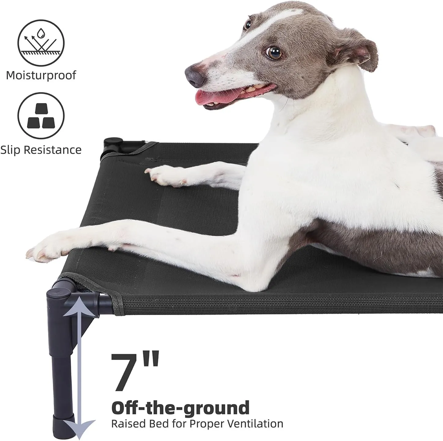 pettycare Elevated Outdoor Dog Bed - Raised Cot for Large Dogs, Heavy Duty Pet Cots Waterproof, Cooling, Washable Breathable Teslin Mesh, Durable, Non Slip, 42 Inch, Black