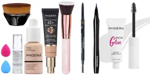 PHOERA Foundation, PHOERA CC  Cream Color Correcting Anti Aging Hydrating Serum &SPF 25 ,PHOERA Eye Makeup Kit, Include Eyebrow Pencil,Eyeliner and Eyebrow Gel Clear