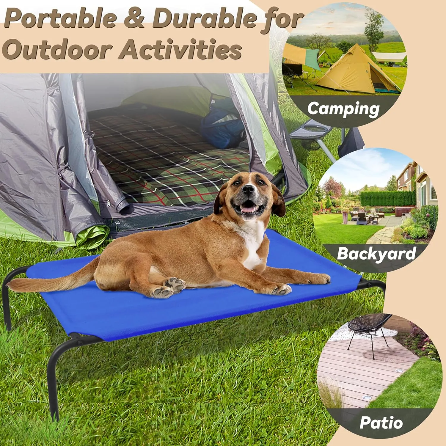 PHYEX Elevated Dog Bed for Medium Dogs, Dog Cot Bed with Sturdy Steel Frame for Indoor & Outdoor Use, Non Slip, Easy to Clean, 43.5 Inches, Blue