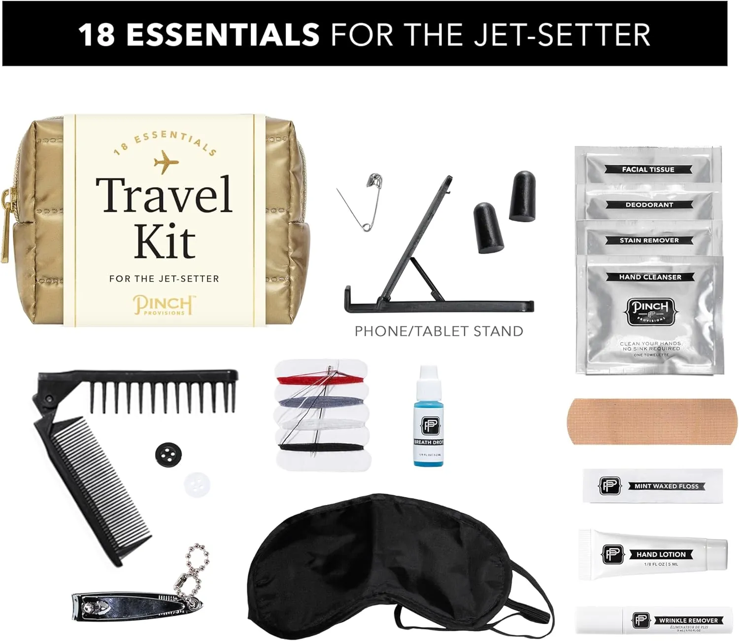 Pinch Provisions Puffer Travel Kit, Includes 18 Must-Have Travel Essentials, Ideal Road Trip or Airport Gift for Friends, Family & Peers, Portable Compact Zipper Pouch