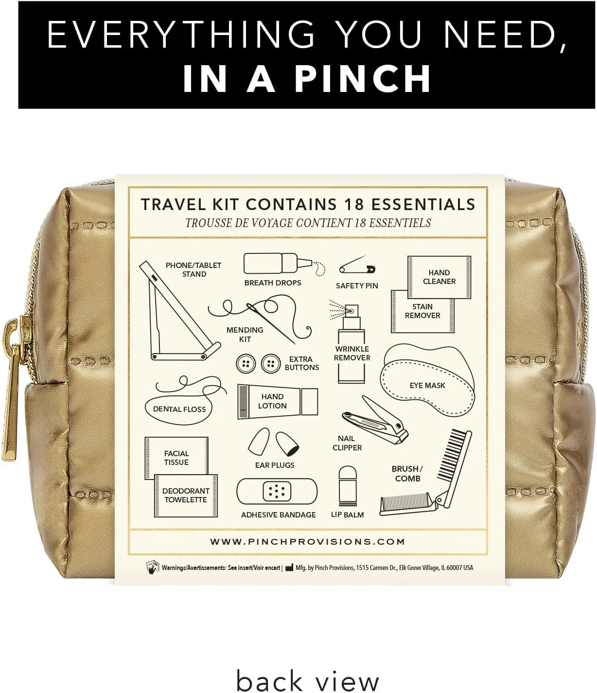 Pinch Provisions Puffer Travel Kit, Includes 18 Must-Have Travel Essentials, Ideal Road Trip or Airport Gift for Friends, Family & Peers, Portable Compact Zipper Pouch