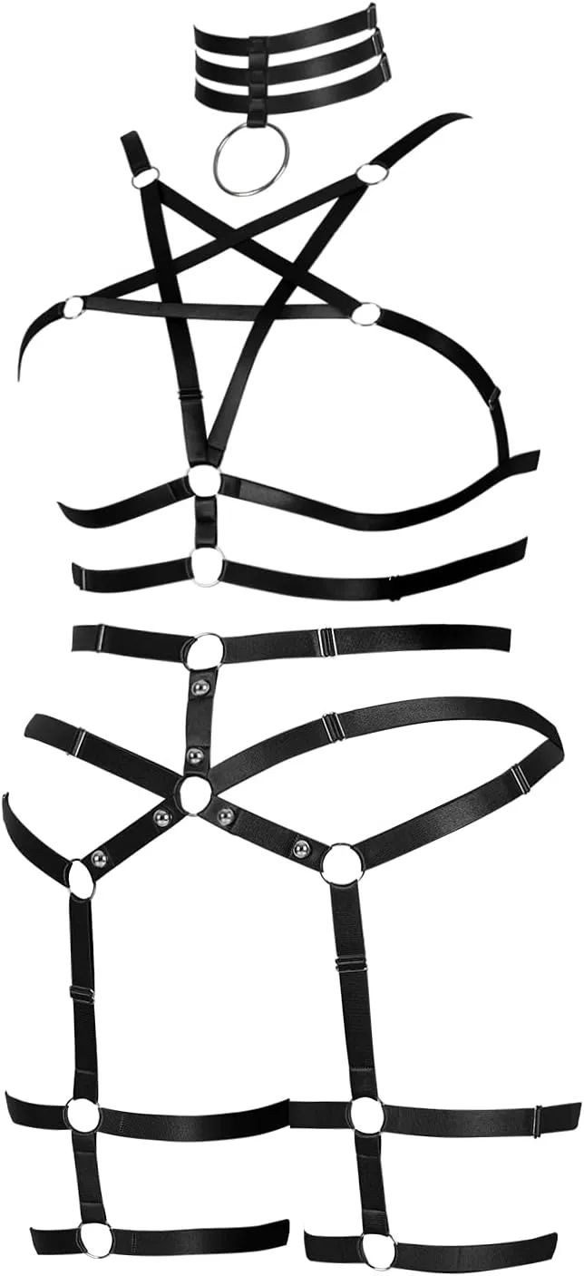 Plus Size Full Cage Body Harness Lingerie Women Bra Leg Garter Belt Punk Goth Club Party Festival Rave Clothing