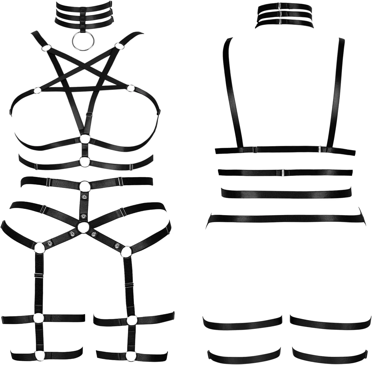 Plus Size Full Cage Body Harness Lingerie Women Bra Leg Garter Belt Punk Goth Club Party Festival Rave Clothing