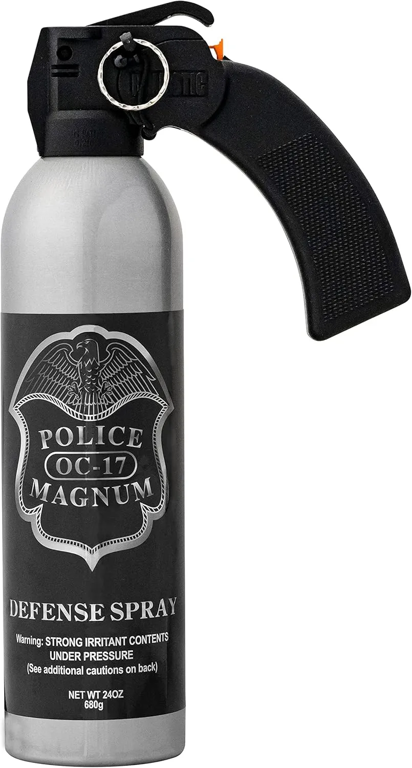 POLICE MAGNUM Large Pepper Spray Home Defense Security- Safe Non Lethal Protection- Powerful 25ft Wide Fog Spray- Made in The USA - 1 Pistol Grip