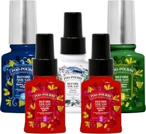 Poo-Pourri Before-You-Go Toilet Spray Holiday set, Hollyday Spice, Fresh Sea salt, Feelin' Toasty Vanilla, Mistletoe Spritzes