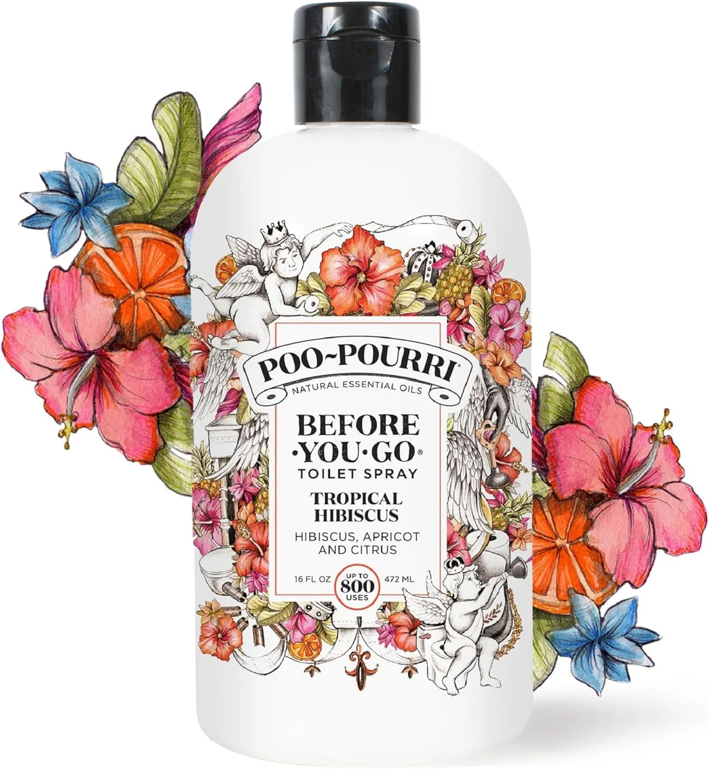 Poo-Pourri Before-You-Go Toilet Spray, Tropical Hibiscus, Refill Bottle 16 Fl Oz - Hibiscus, Apricot and Citrus