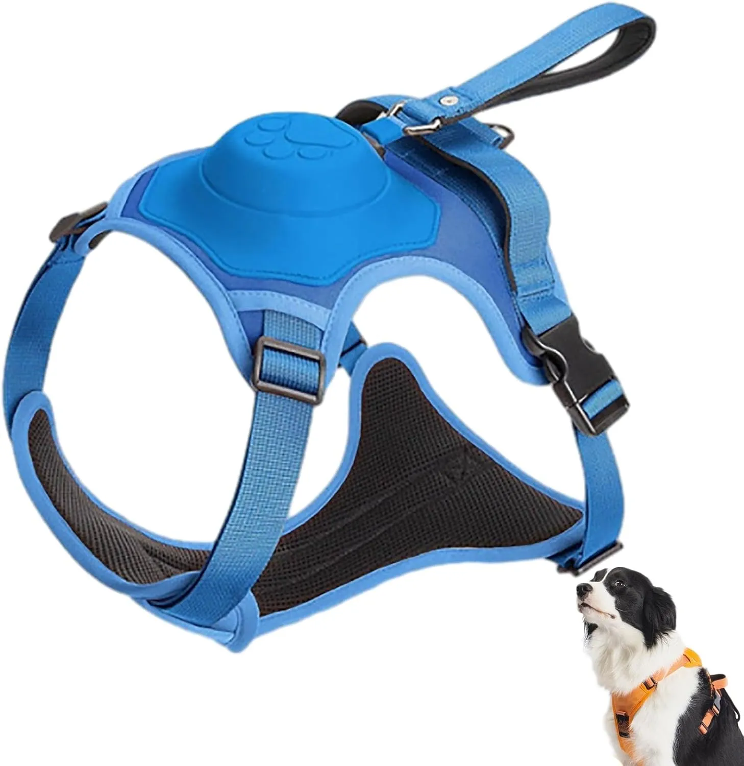 Poochbark 3 in 1 Dog Harness with Built-in Leash, Harness Lead Store, XL Retractable Dog Leash, Adjustable Dog Harness, with Built in Retractable Leash Auto-Lock & No-Pull Control (Blue, X-Large)