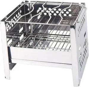 Portable BBQ Grill Collapsible Camping Stove Square Burner Outdoor Cooking Gear Stainless Steel