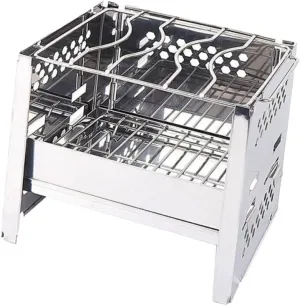Portable BBQ Grill Mini Stainless Steel Stove Outdoor Cooking Square Wood Burning Collapsible for Great for Camping