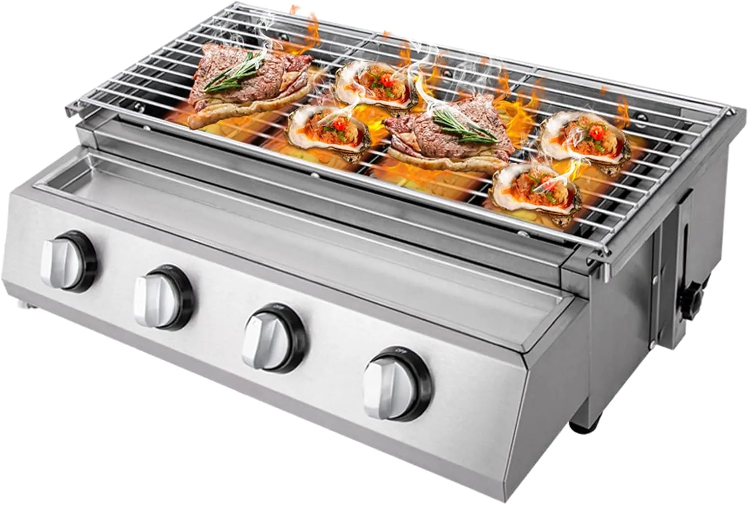 Portable Butane Gas Griddle, 4-Burner Tabletop Grill Gas Grillplatte With 4 Steel Plates,Adjustable Firepower And Grille Height,Outdoor Camping Stove For Camping, Gatherings, Outdoor Activities