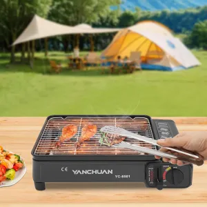 Portable Butane Stove, 2.2KW Mini Gas Grill Camp Stove, Tabletop Grill with Carrying Case and Brush, Barbecue Grill for Camping Trips, Picnics, Rvs, Home