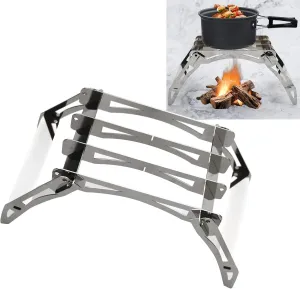 Portable Camping Cooking Rack, Stainless Steel Foldable Stove Stand for Hiking, Mini Wood Pocket Stove,Folding Camp Stove, High Hardness, Compact Portable, for Backpacking Picnics Outdoor Cooking