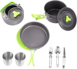 Portable Camping Cooking Utensil Set Non-Stick Cookware Kit for 1-2 Campers Lightweight Compact Camping Dish Set Camping Cooking Gear