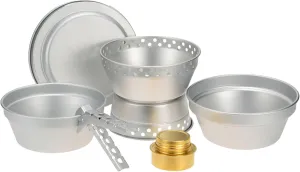 Portable Camping Cookware Mess Kit Alcohol Stove Spirit Burner with Stand Pot Pan with Gripper Outdoor Cooking Set for Backpacking Hiking Picnic BBQ