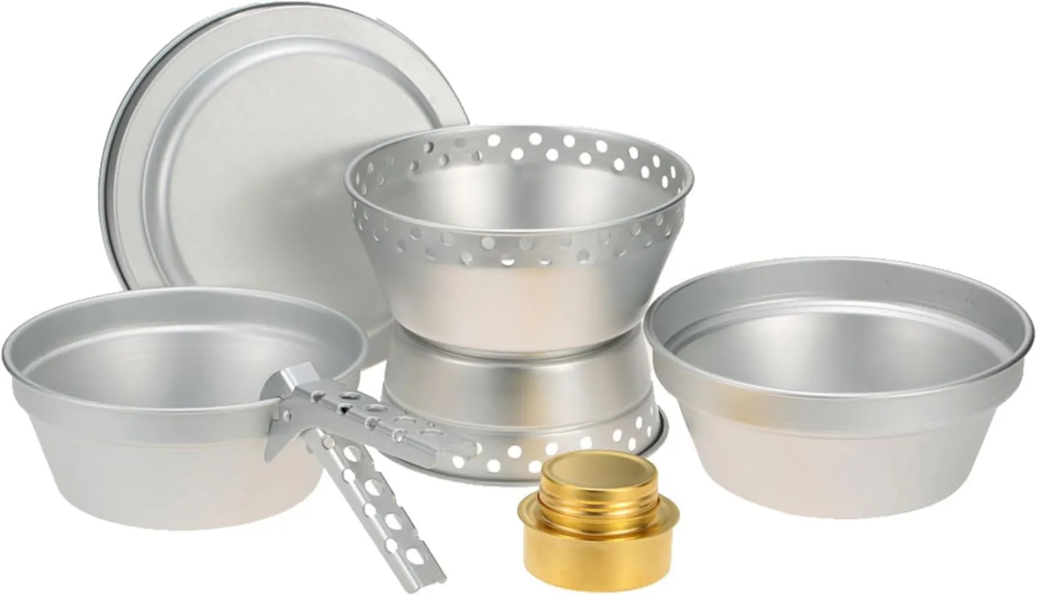 Portable Camping Cookware Mess Kit Alcohol Stove Spirit Burner with Stand Pot Pan with Gripper Outdoor Cooking Set for Backpacking Hiking Picnic BBQ