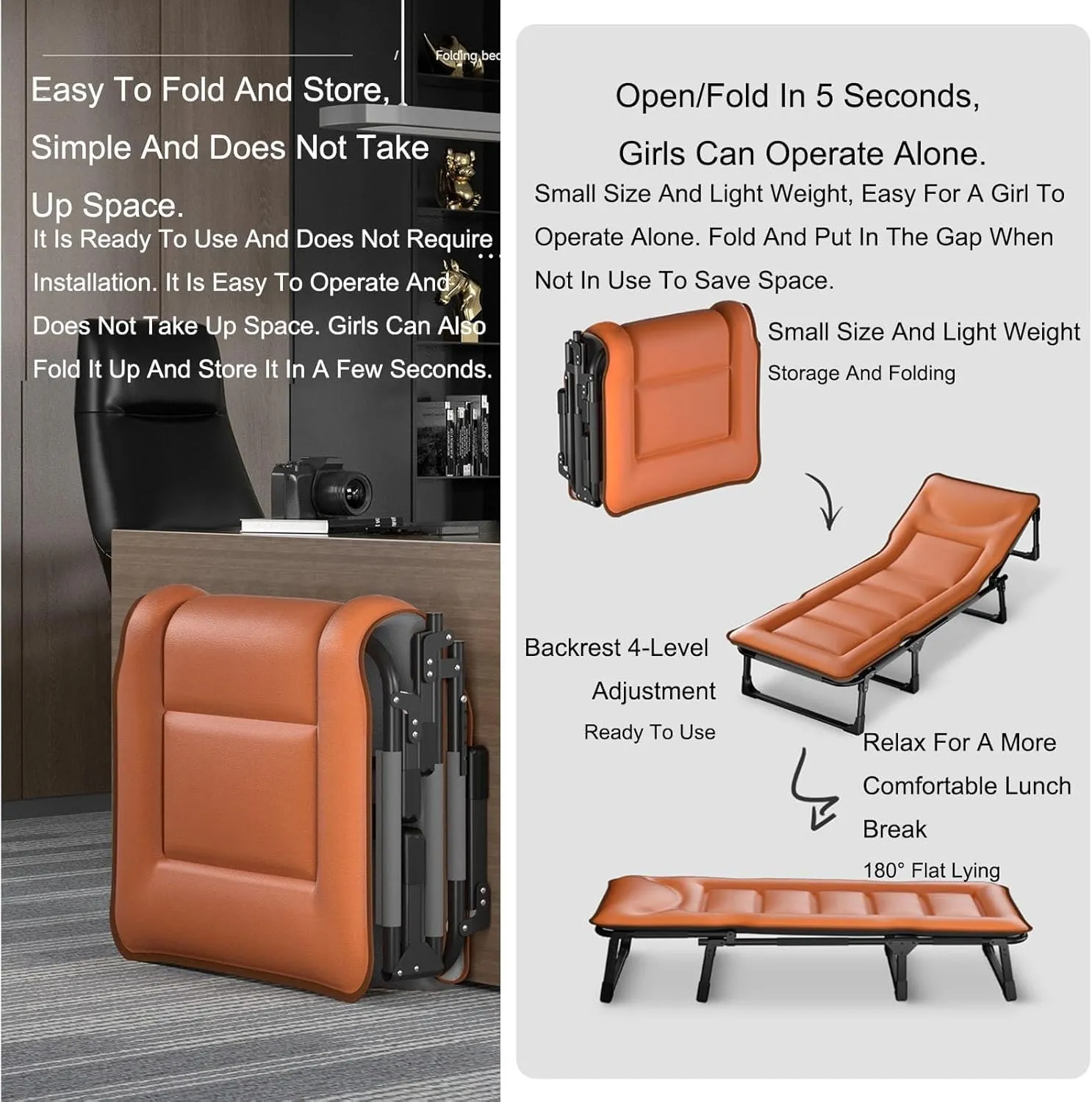 Portable Camping Cot 5-Position Adjustable Backrest Cots for Camping Load 440lb Camping Cots for Adults Portable Folding Bed