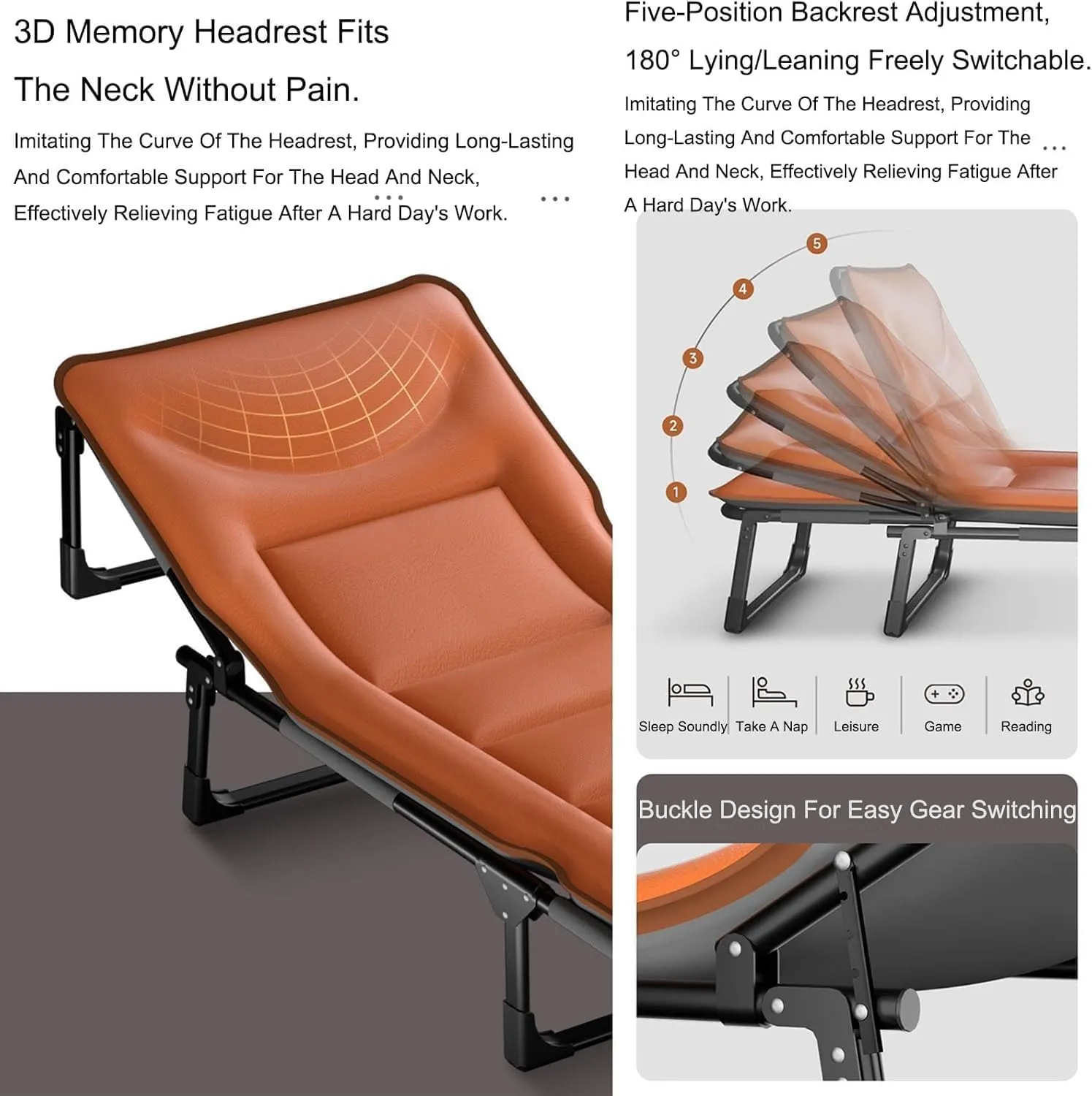 Portable Camping Cot 5-Position Adjustable Backrest Cots for Camping Load 440lb Camping Cots for Adults Portable Folding Bed