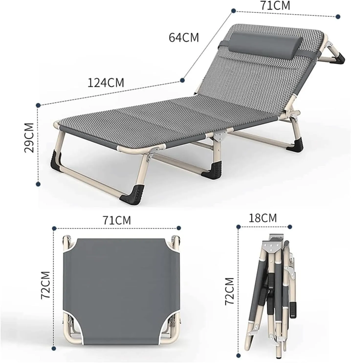 Portable Camping Cots 4-Level Adjustable Backrest Folding Camping Cot with Mattress Cot Load 441lbs Camping Cots for Adults