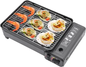 Portable Camping Grill Gas Stove,Small Butane Grill with Griddle and Grill Rack, Tabletop BBQ Butane Stove for Camping, Patio, Outdoor Cooking, Compatible with LPG and Butane Canister