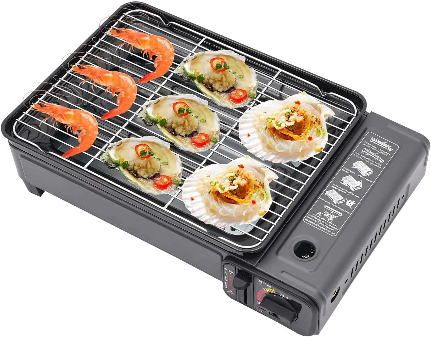 Portable Camping Grill Gas Stove,Small Butane Grill with Griddle and Grill Rack, Tabletop BBQ Butane Stove for Camping, Patio, Outdoor Cooking, Compatible with LPG and Butane Canister