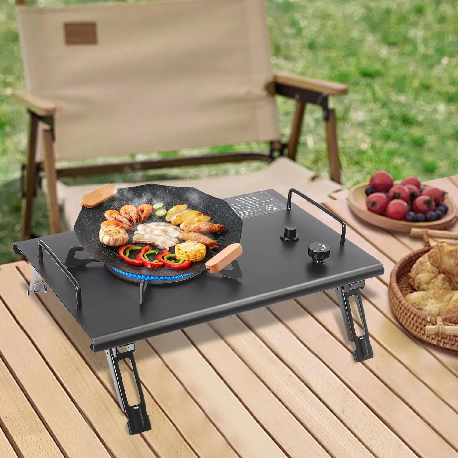 Portable Camping Stove Table Folding Stove with Electronic Ignition Single-Burner Butane&propane Camp Stove with Carry Bag for Outdoor Cooking, Hiking, Camping (Black)