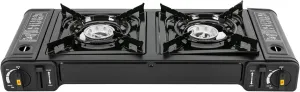 Portable Camping Stove with Grill Tray, Dual Burner 3924 BTU, Piezoelectric Ignition, 9.9 lbs - Suitable For Outdoor Camping