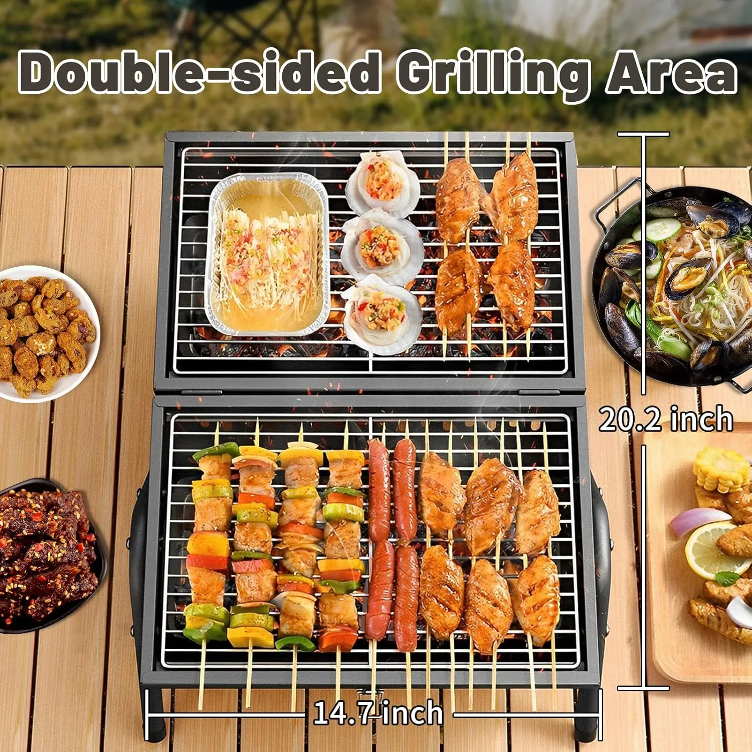 Portable Charcoal Grill Outdoor Stove: BBQ Easy to take Two Side Carbon Griller