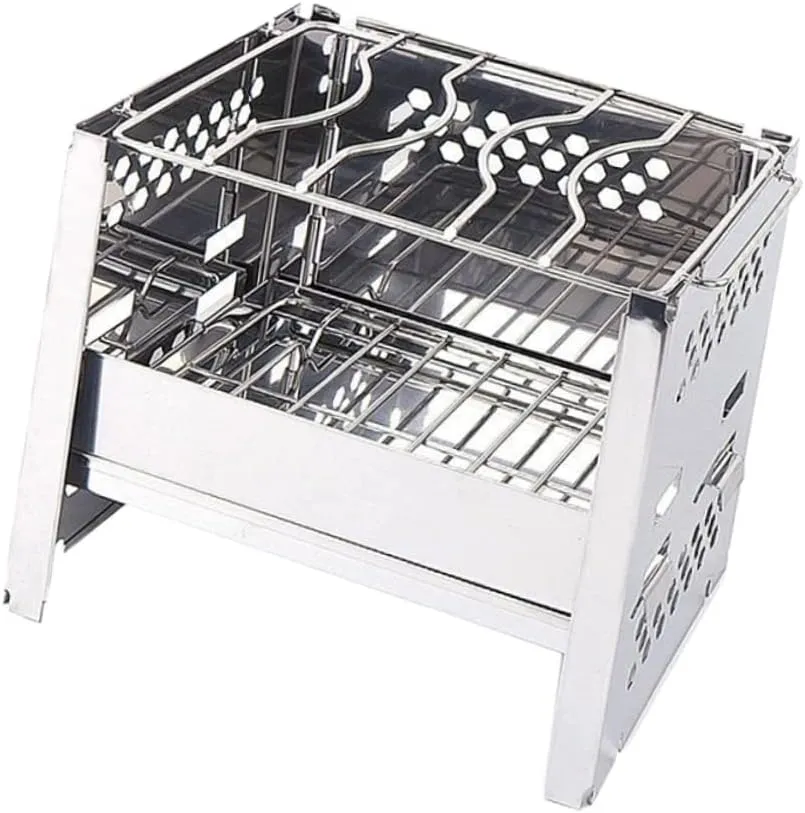 Portable Collapsible BBQ Grill Camping Cookware Set Mini Stove for Outdoor Square Burning Stove Stainless Steel BBQ