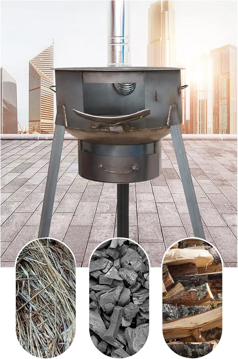 Portable Detachable Coal/wood Stove, Multi-function Heating And Cooking Cast Iron Stove, Mobile Indoor/outdoor Camping Stove,Portable with Chimney Pipe,BBQ,58CM