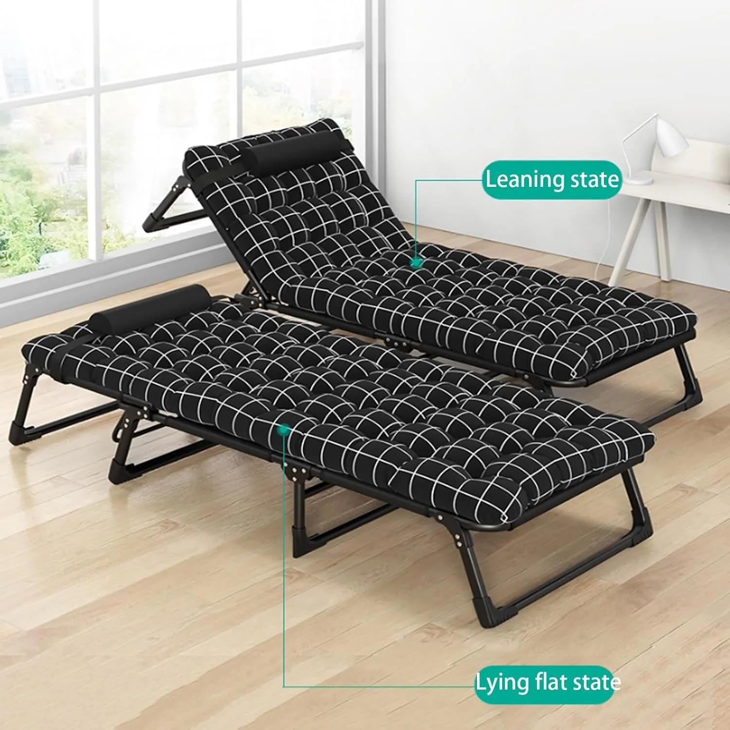 Portable Folding Adult Bed,Camping Cot Sleeping Cot with Pad and Pillow, Portable Folding Bed for Adults, Multi-Use Comfortable Camping Cots with Adjustable 4-Positions Enlarge Width Breat