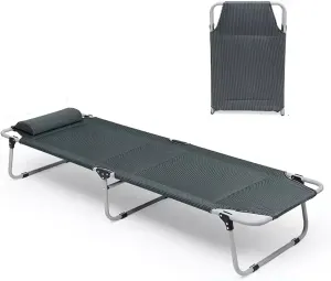 Portable Folding Bed for Adults Heavy-Duty with Pillow Support 331 lbs, Folding Camping Cot Bed Queen Double-Layer 600D Oxford Fabric, 183 X 60 X 30cm
