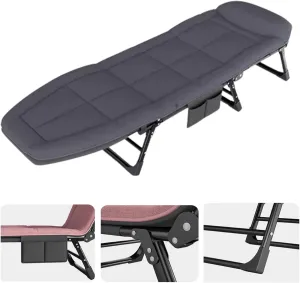 Portable Folding Bed for Lunch Break, Camping Cot Single Person Simple Guest Bed, Rollaway Cot with 5-Speed Adjustable Backrest and Memory Pillow for Home, Office, Patio(Gray,170 * 55 * 30cm)