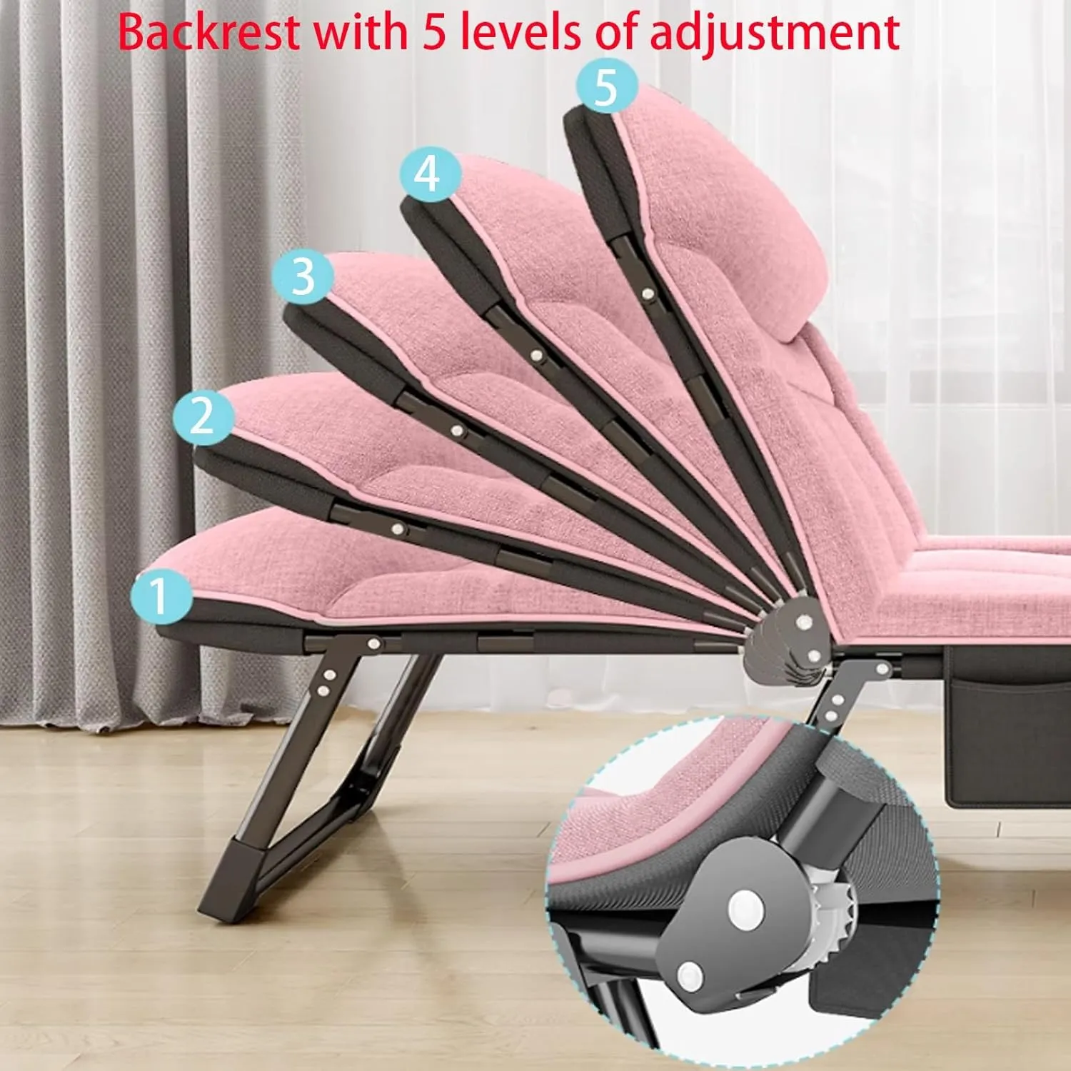 Portable Folding Bed for Lunch Break, Camping Cot Single Person Simple Guest Bed, Rollaway Cot with 5-Speed Adjustable Backrest and Memory Pillow for Home, Office, Patio(Gray,170 * 55 * 30cm)
