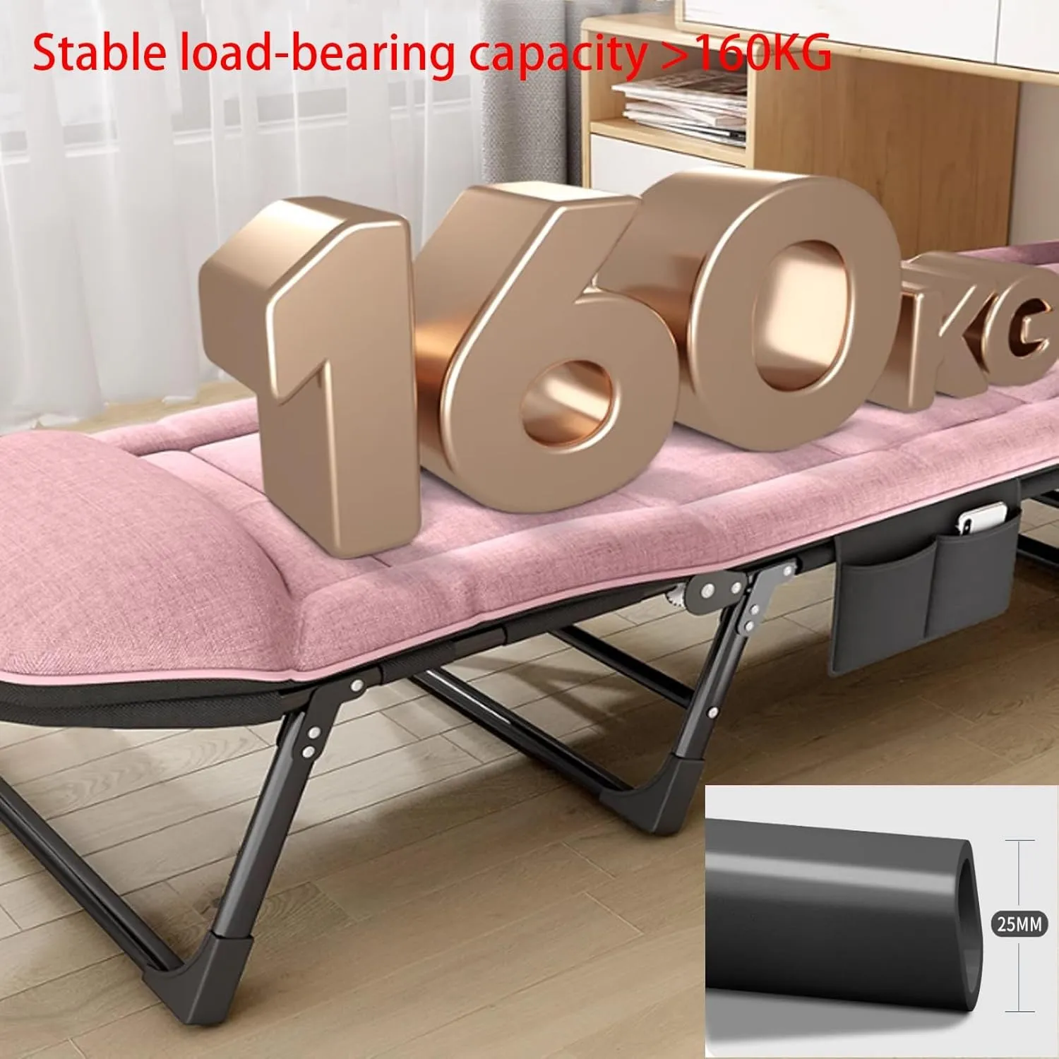 Portable Folding Bed for Lunch Break, Camping Cot Single Person Simple Guest Bed, Rollaway Cot with 5-Speed Adjustable Backrest and Memory Pillow for Home, Office, Patio(Gray,170 * 55 * 30cm)