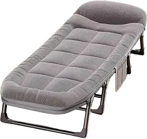 Portable Folding Bed with Mattress Six Adjustable Backrests Folding Camping Cot for Adults with 8 Legs and High Rebound Cotton Filling Perfect for Camping(Gray B,180 * 62 * 35c