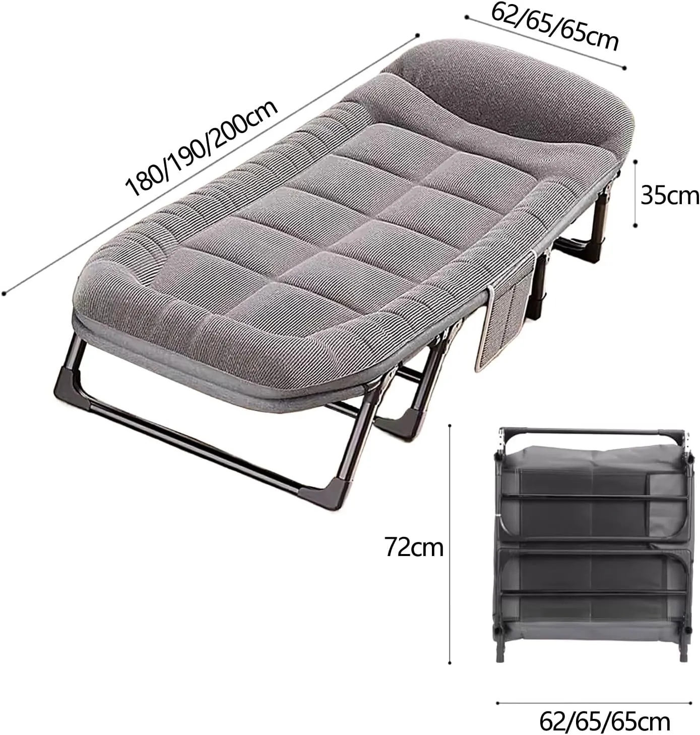 Portable Folding Bed with Mattress Six Adjustable Backrests Folding Camping Cot for Adults with 8 Legs and High Rebound Cotton Filling Perfect for Camping(Gray B,180 * 62 * 35c