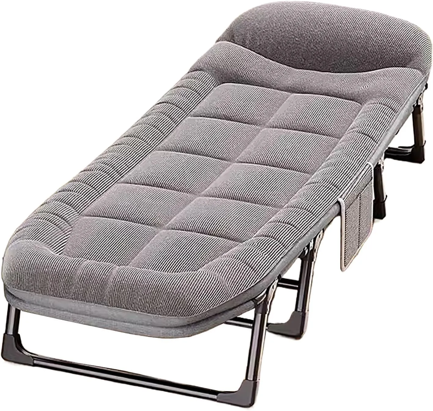 Portable Folding Bed with Mattress Six Adjustable Backrests Folding Camping Cot for Adults with 8 Legs and High Rebound Cotton Filling Perfect for Camping(Gray B,180 * 62 * 35c